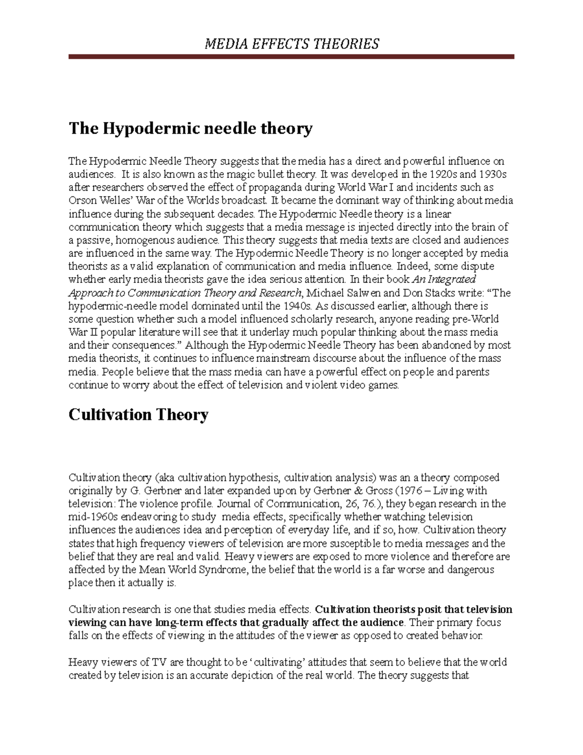 Media efffects theory MEDIA EFFECTS THEORIES The Hypodermic needle