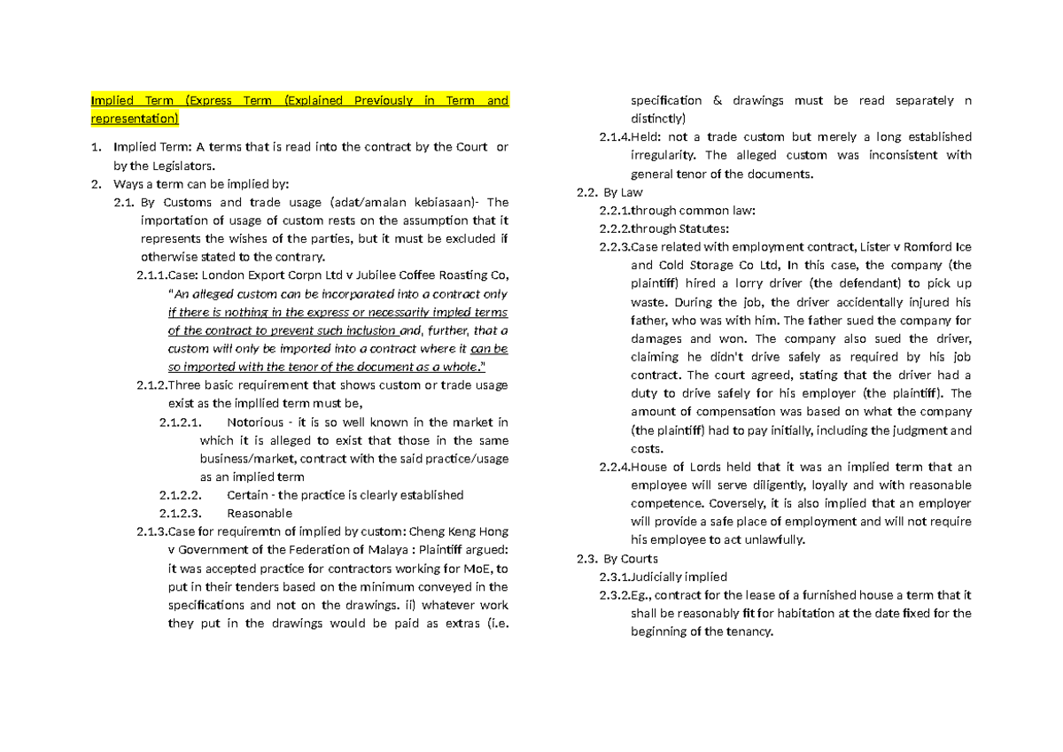 Implied v Express term test Implied Term (Express Term (Explained