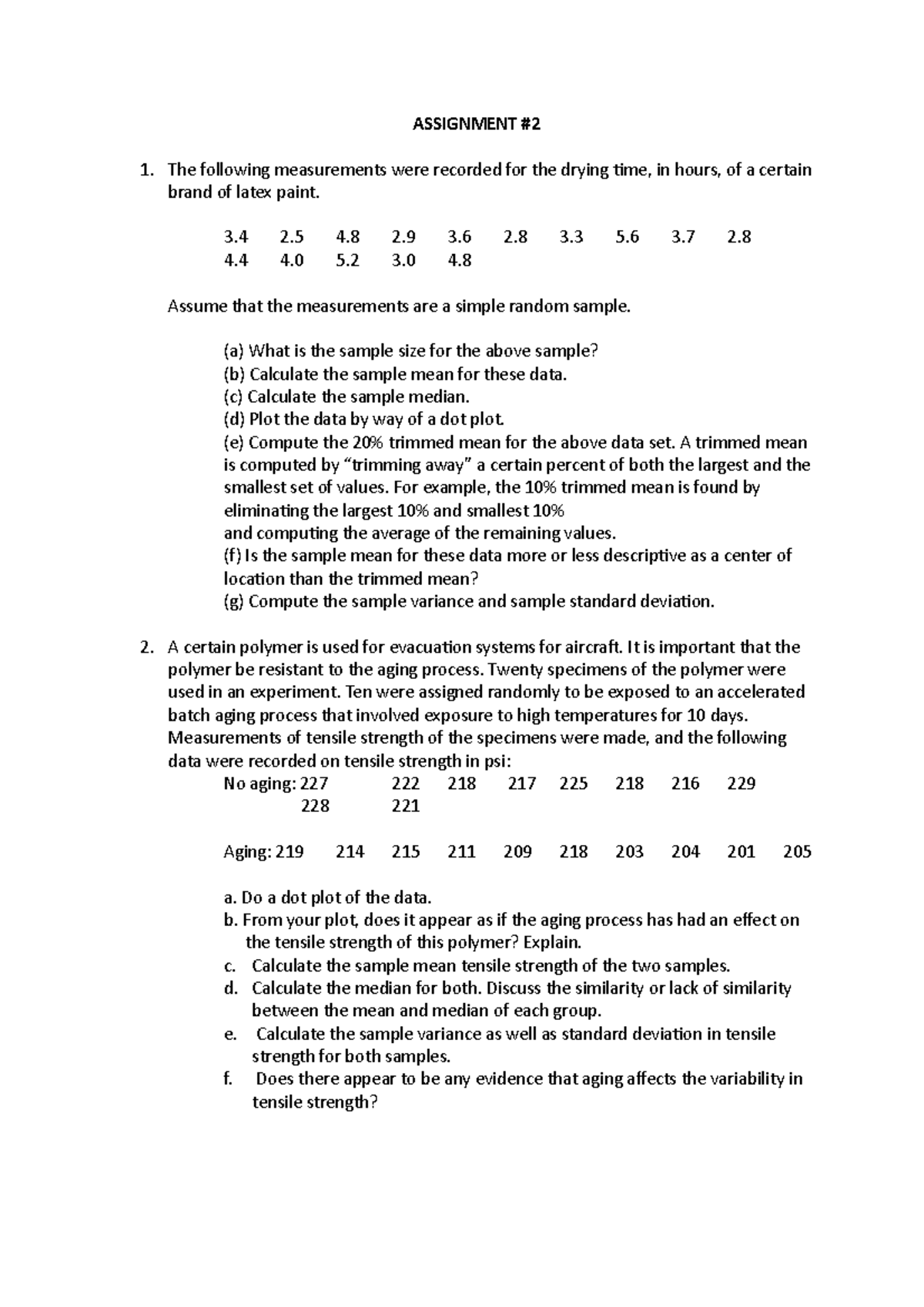 AC3102-activity-2 - Assignment - ASSIGNMENT The following measurements ...