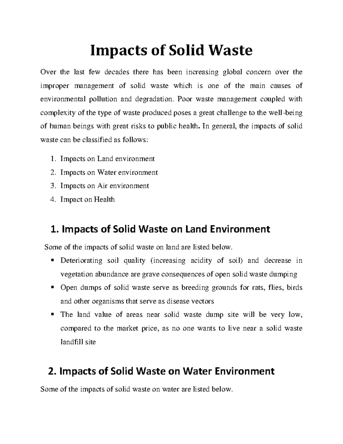 Impacts Of Solid Waste Impacts Of Solid Waste Over The Last Few 