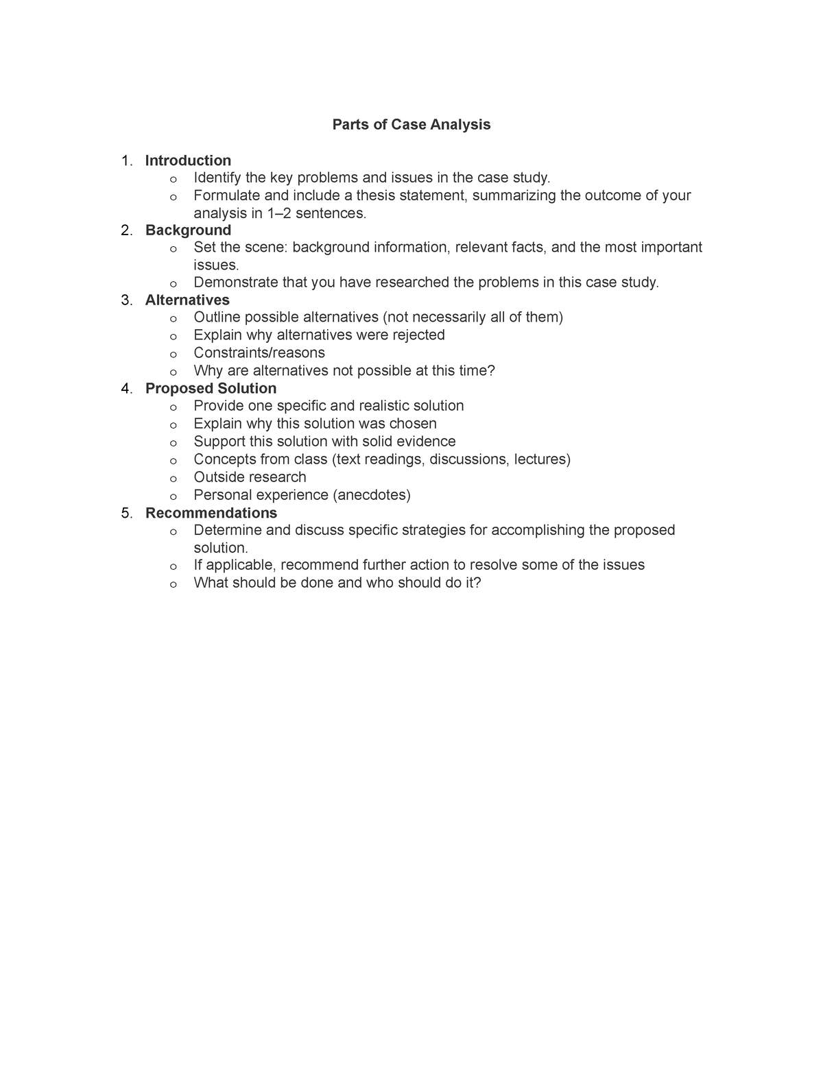 parts of case study analysis