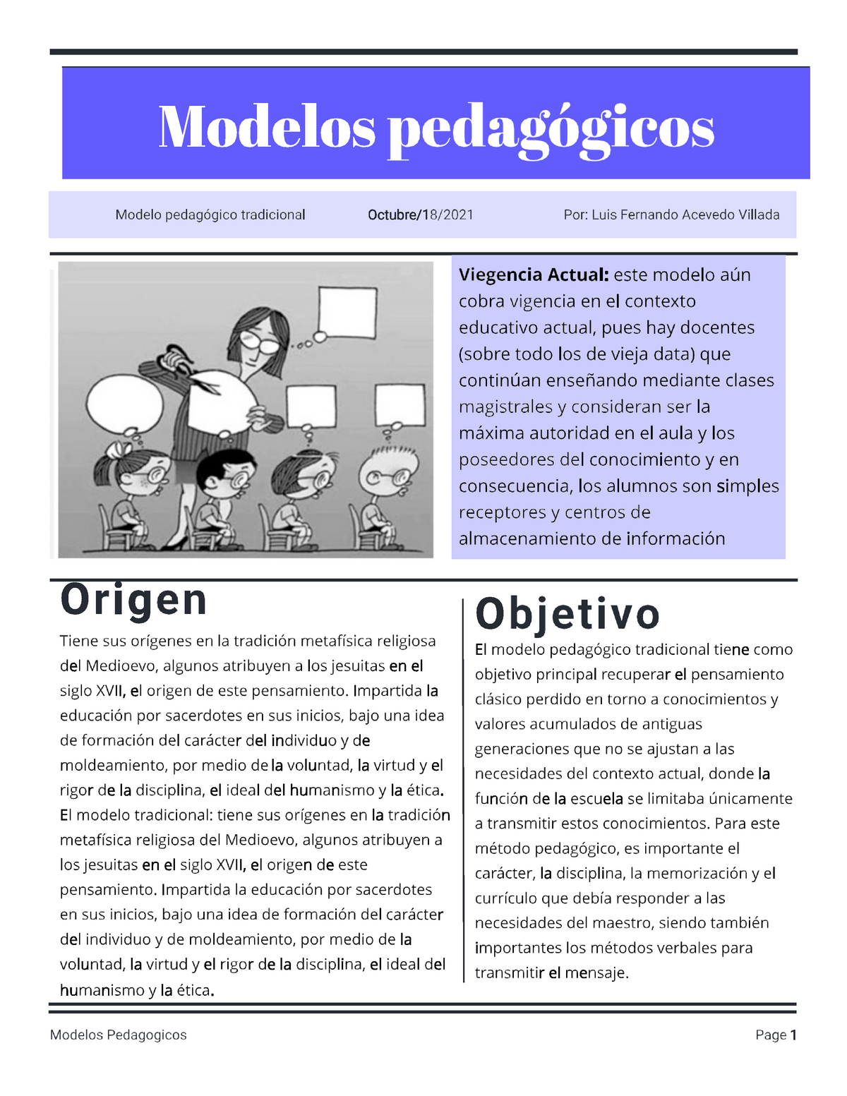 Modelo pedagogico tradicional - Introducción a la licenciatura - UNAD -  Studocu