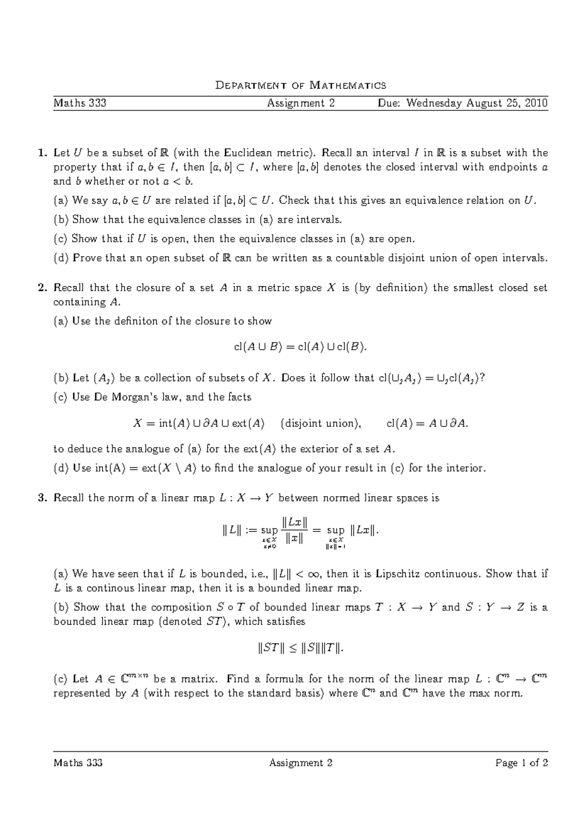 MATHS333 Assignment 2 - Department of Mathematics Maths 333 Assignment ...