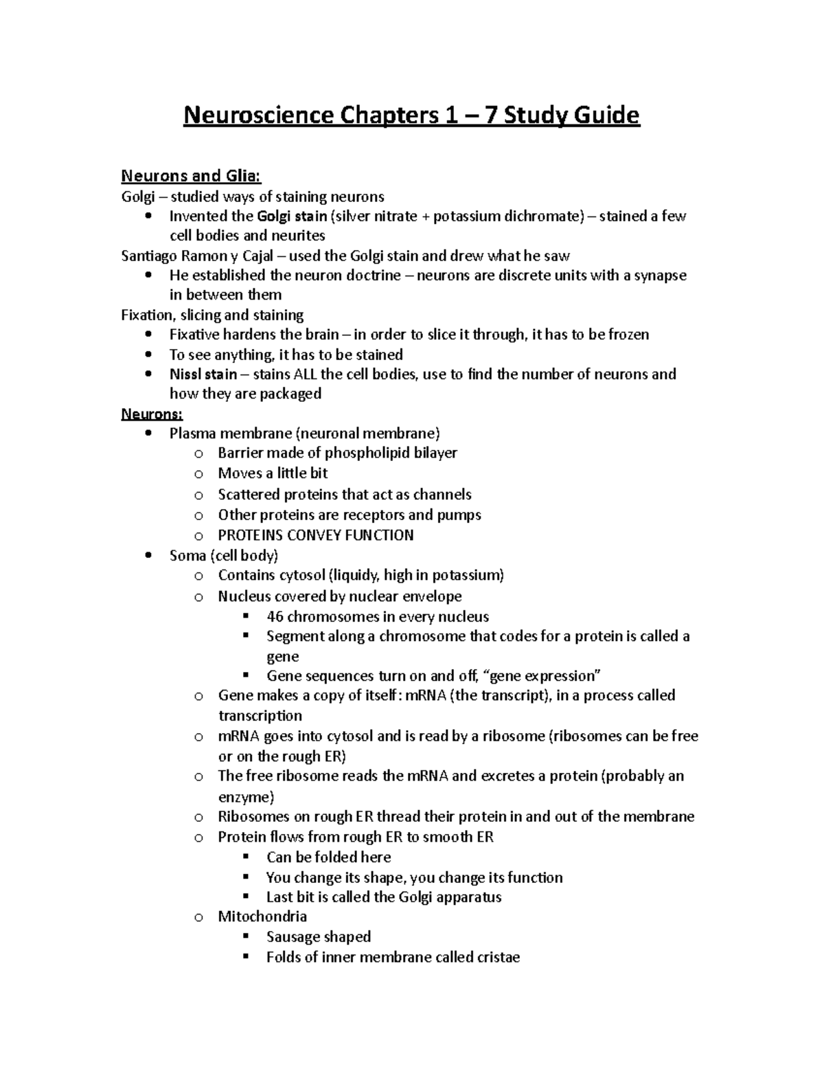 Neuroscience Study Guide: Neurons and Glia - Studocu