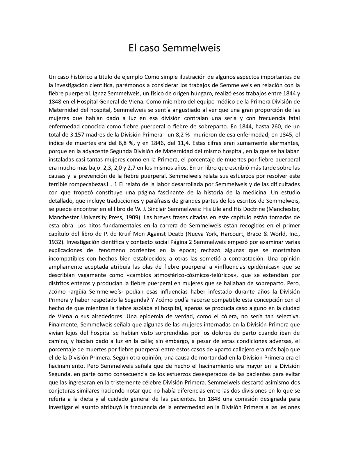 CASO Semelweis - Ssasdadadsa - El Caso Semmelweis Un Caso Histórico A 琀 ...