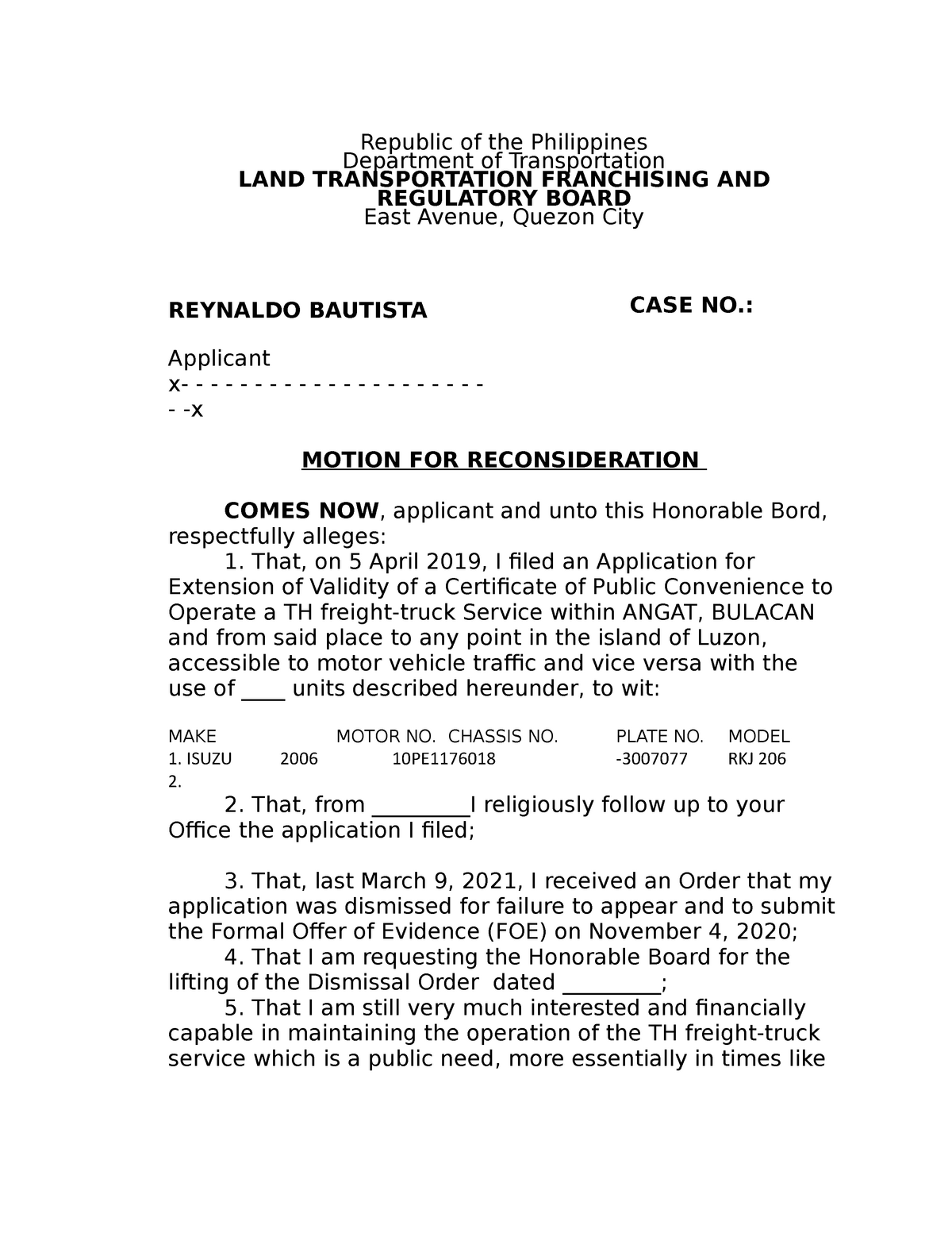 sample motion for reconsideration florida