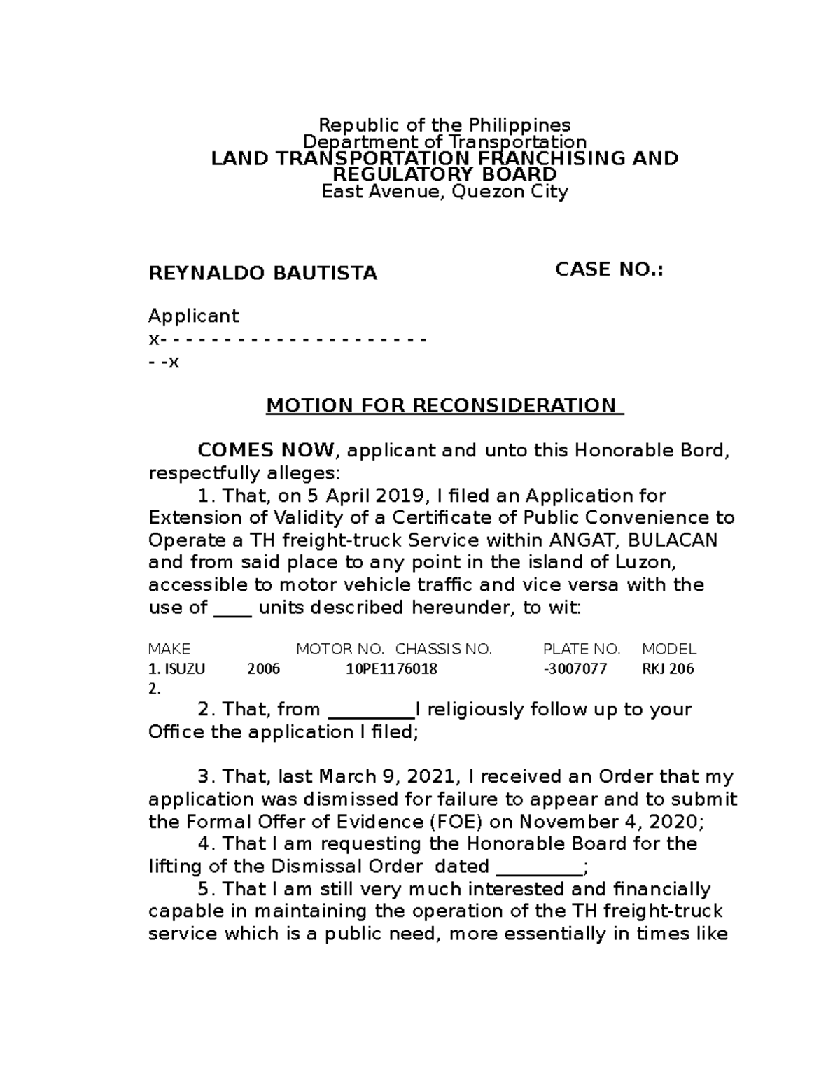 Motion For Reconsideration Sample Form Philippines