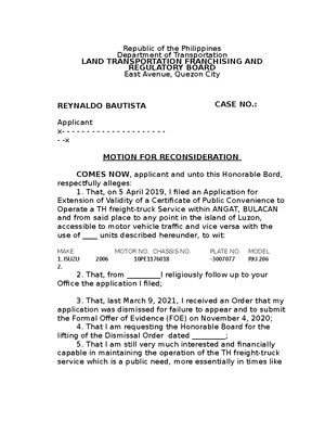 Motion For Reconsideration Ltfrb - Republic Of The Philippines ...