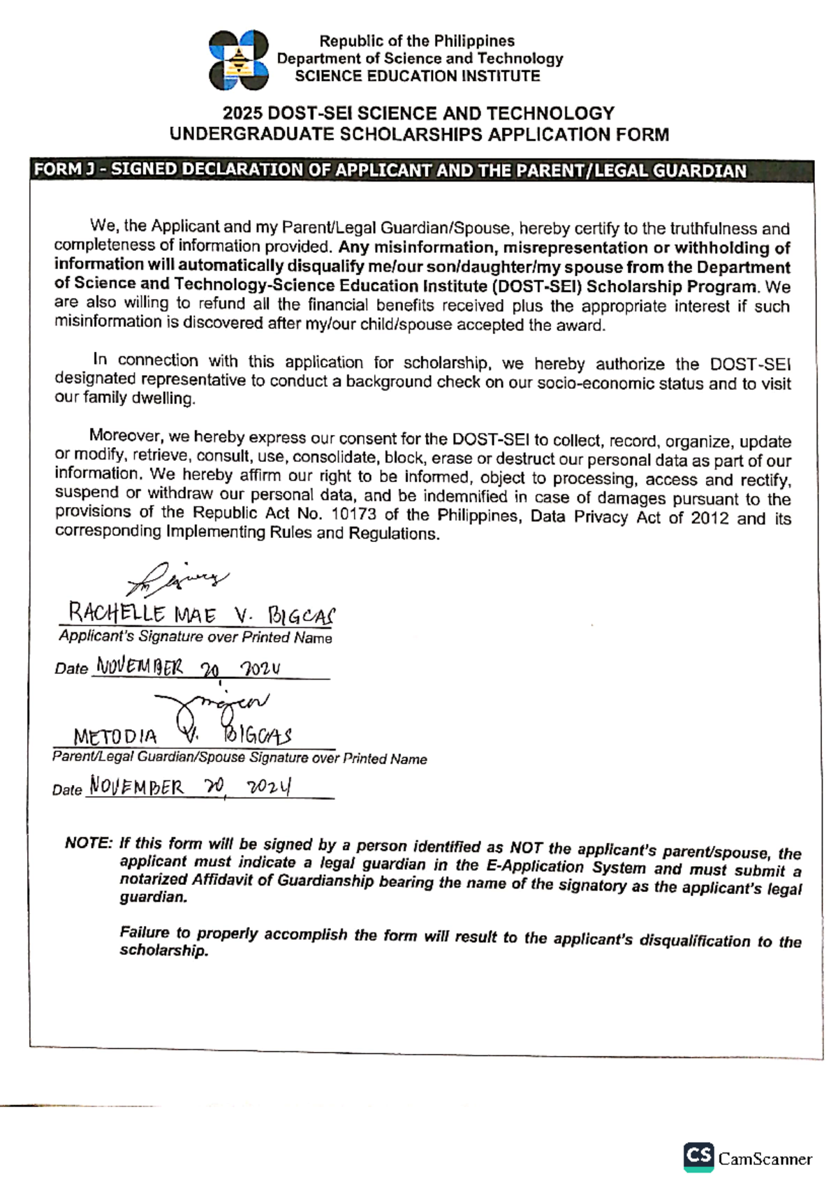 Form J - Example form - Republic of the Philippines Department of ...