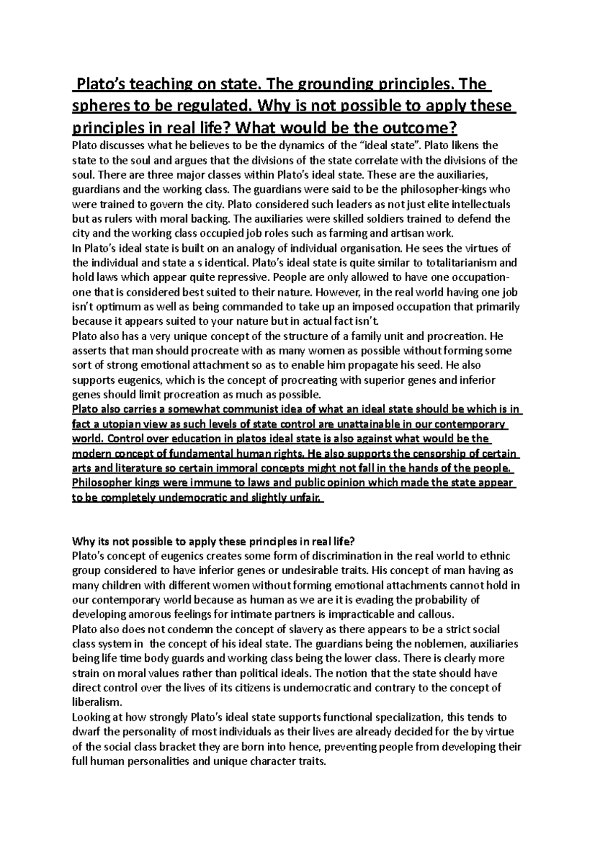 Andy exam philosophy Plato’s teaching on state. The grounding