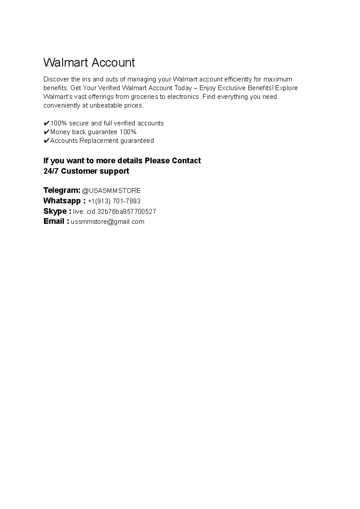 Walmart Account - If you want to more details Please Contact 24/7 ...