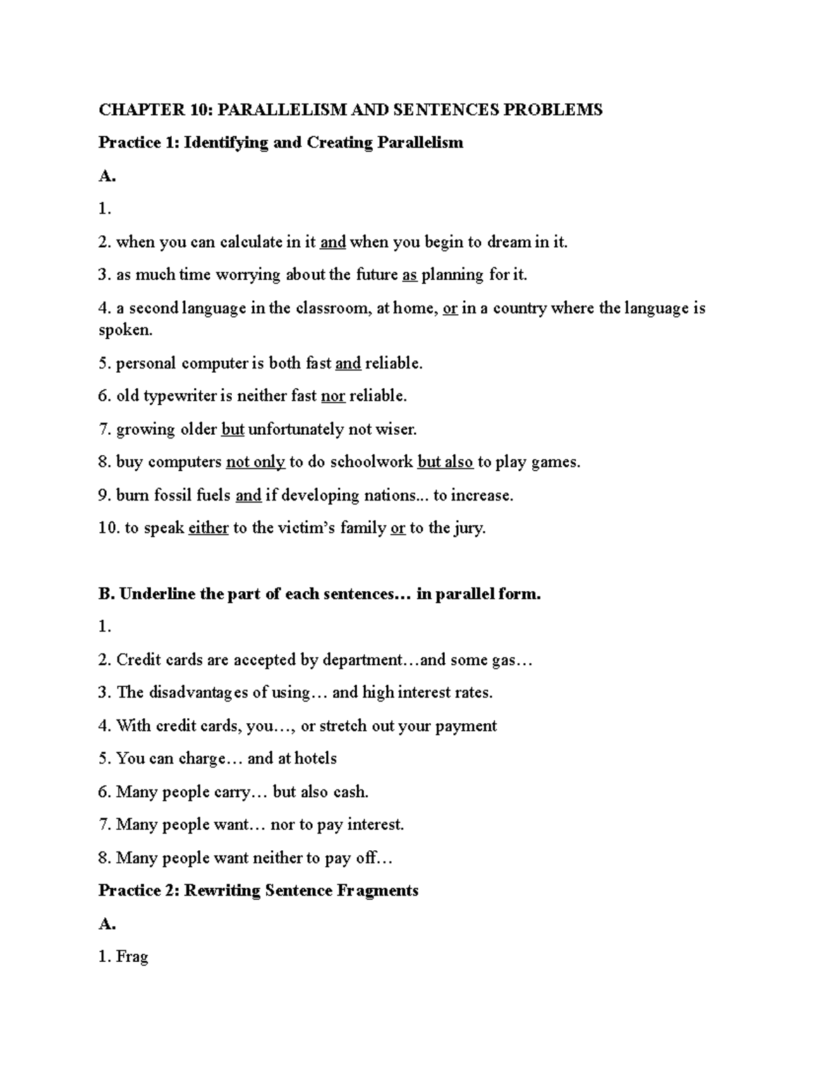 Chapter 10 Vi t CHAPTER 10 PARALLELISM AND SENTENCES PROBLEMS 