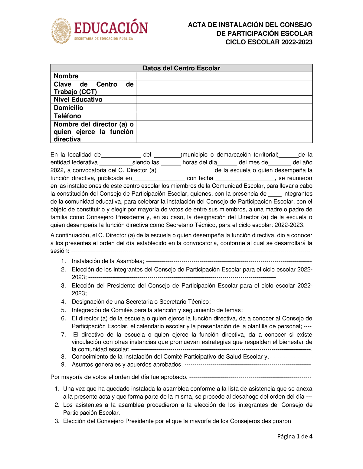 2. Acta de instalacion del Consejo Participativo Escolar 20222023 DE