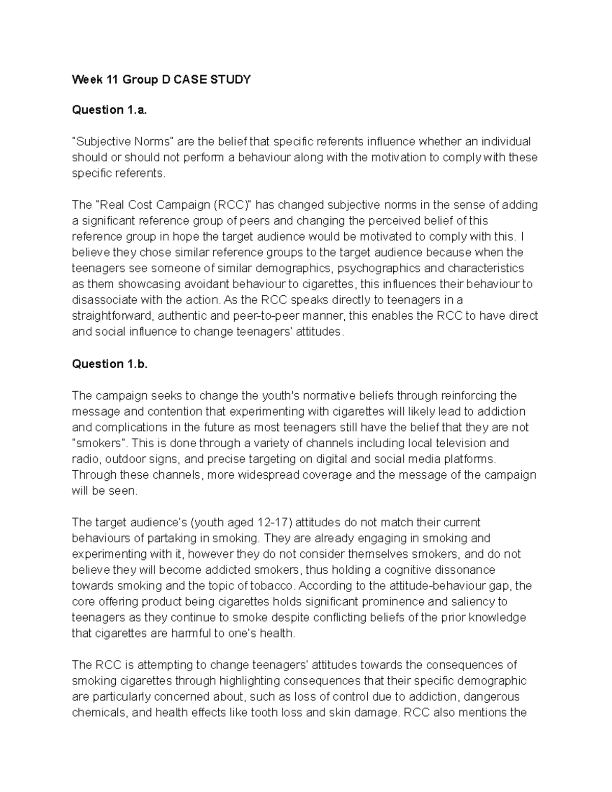 Week 11 Group D CASE Study Week 11 Group D CASE STUDY Question 1
