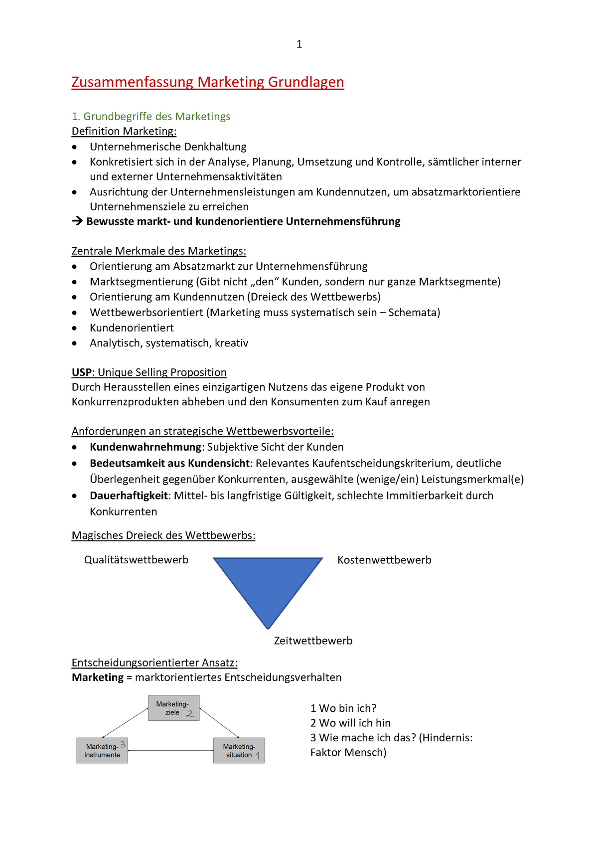 Zusammenfassung - Grundlagen Des Marketing (SS18) - 1 Zusammenfassung ...