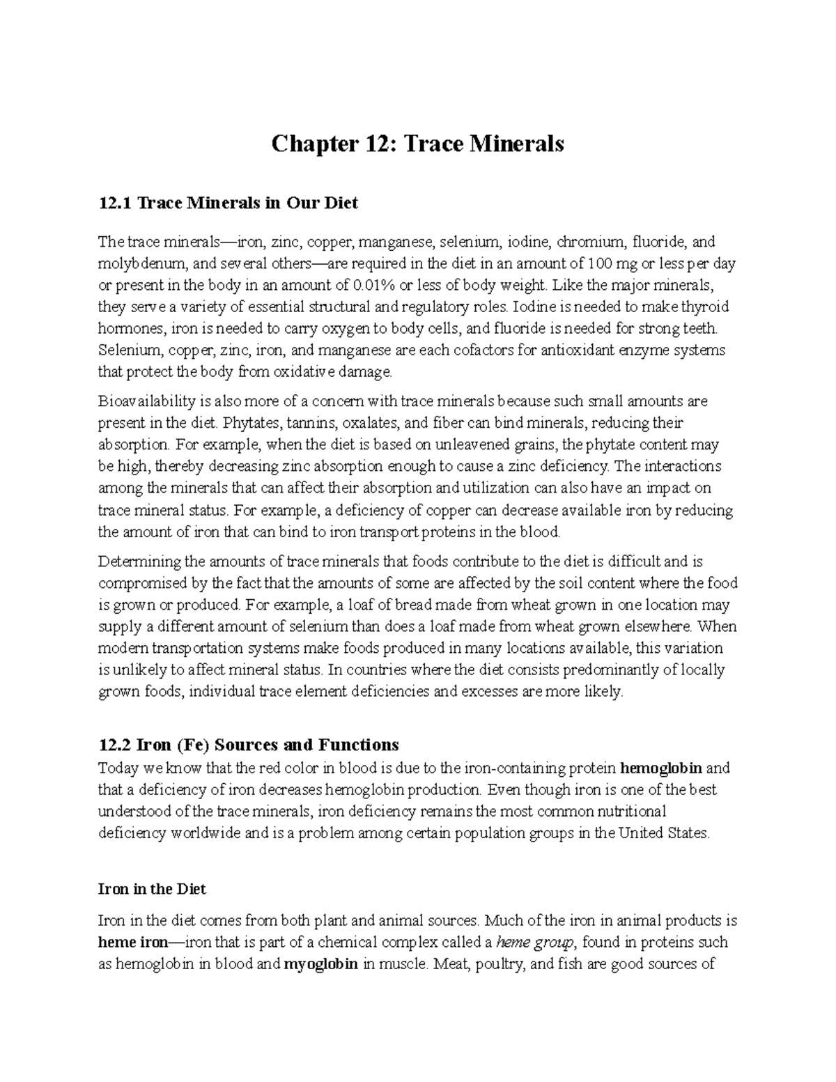 Chapter 12 Trace Minerals Chapter 12 Trace Minerals 12 Trace