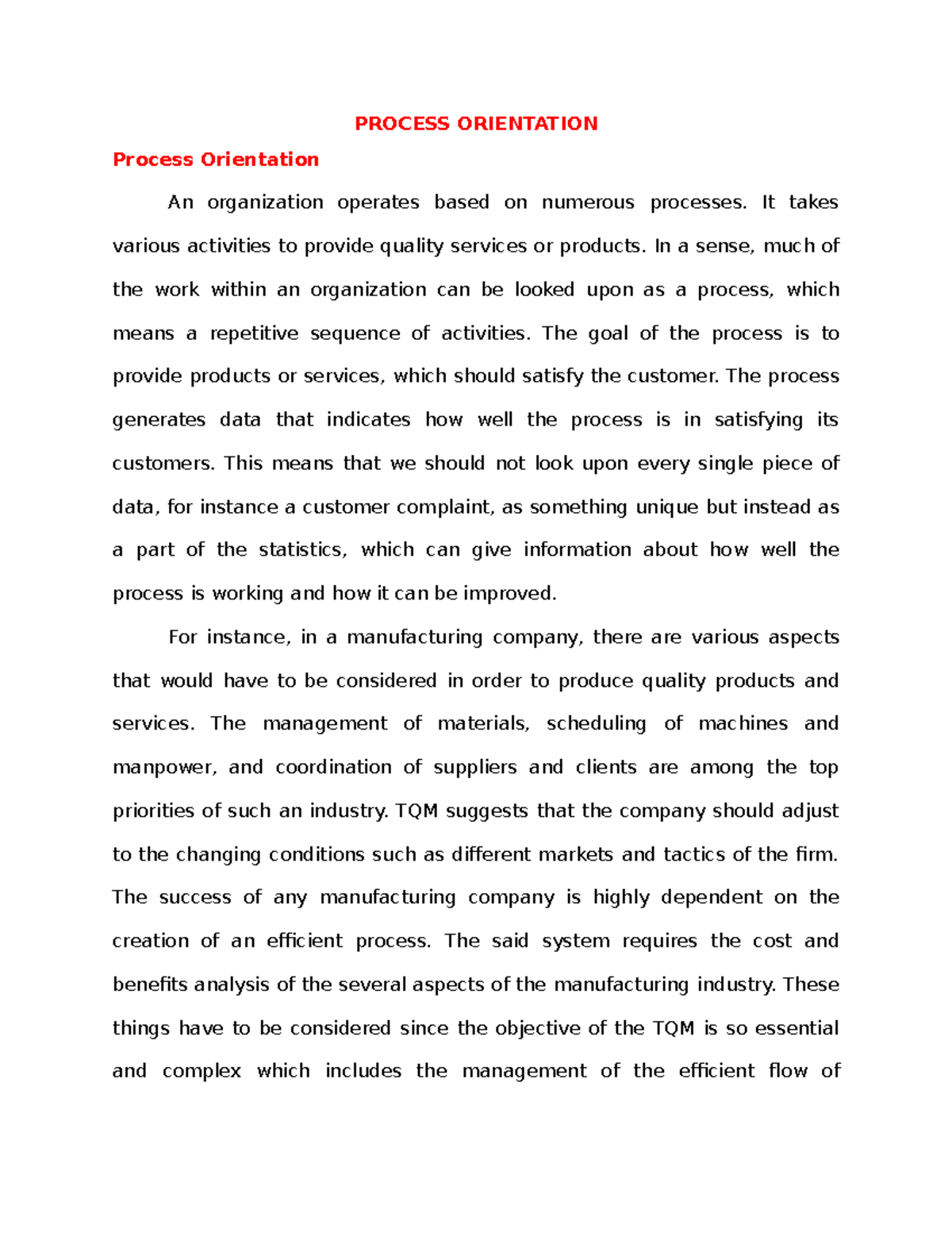 Process Orientation 7 - study guide - PROCESS ORIENTATION Process ...