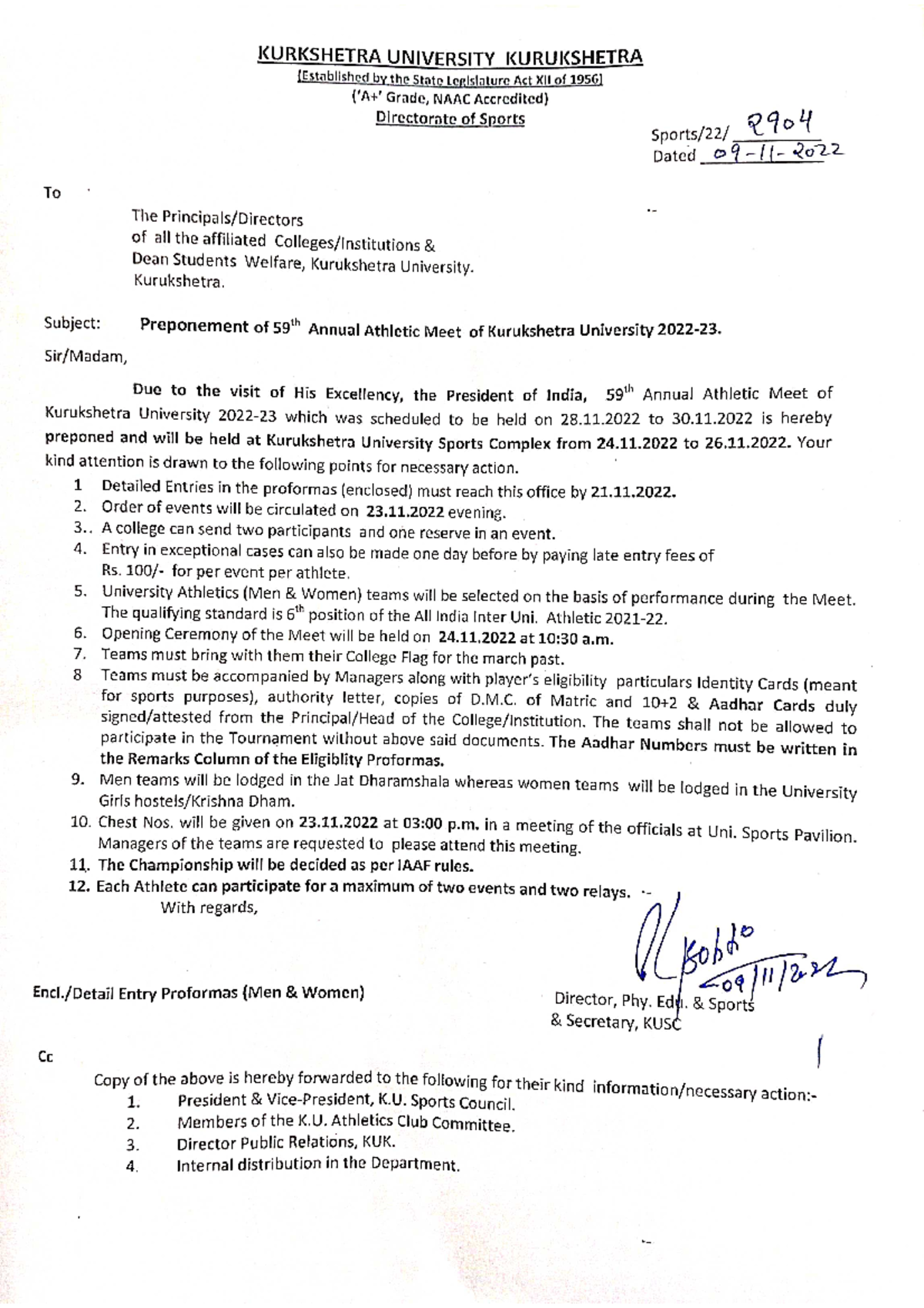 Preponement of K.U. 59th Annual Athletics Meet 2022-23 - Consumer ...