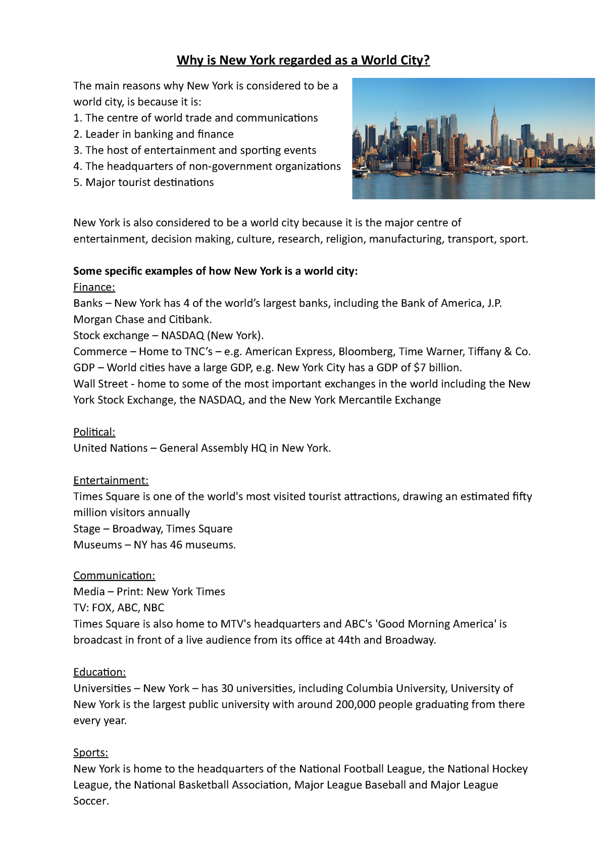 new york city topics for essays