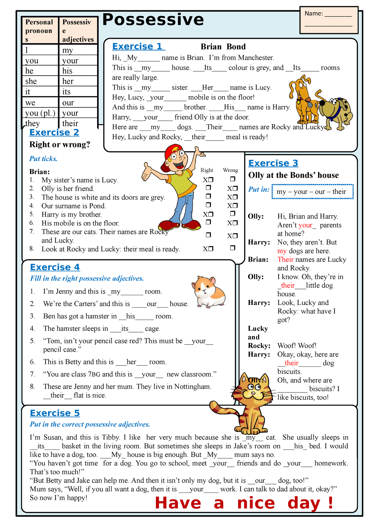 Possessive Adjectives LUIS Turpo - Exercise 4 Fill in the right ...