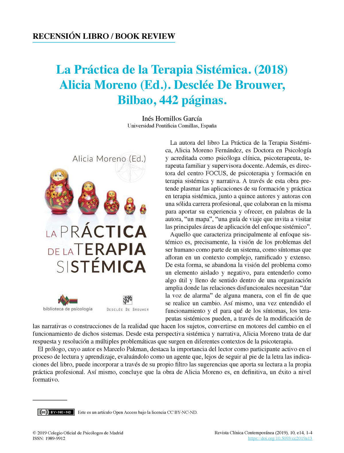 La Practica De La Terapia Sistemica 2018 Alicia Mo Revista Clínica Contemporánea 2019 10 4046