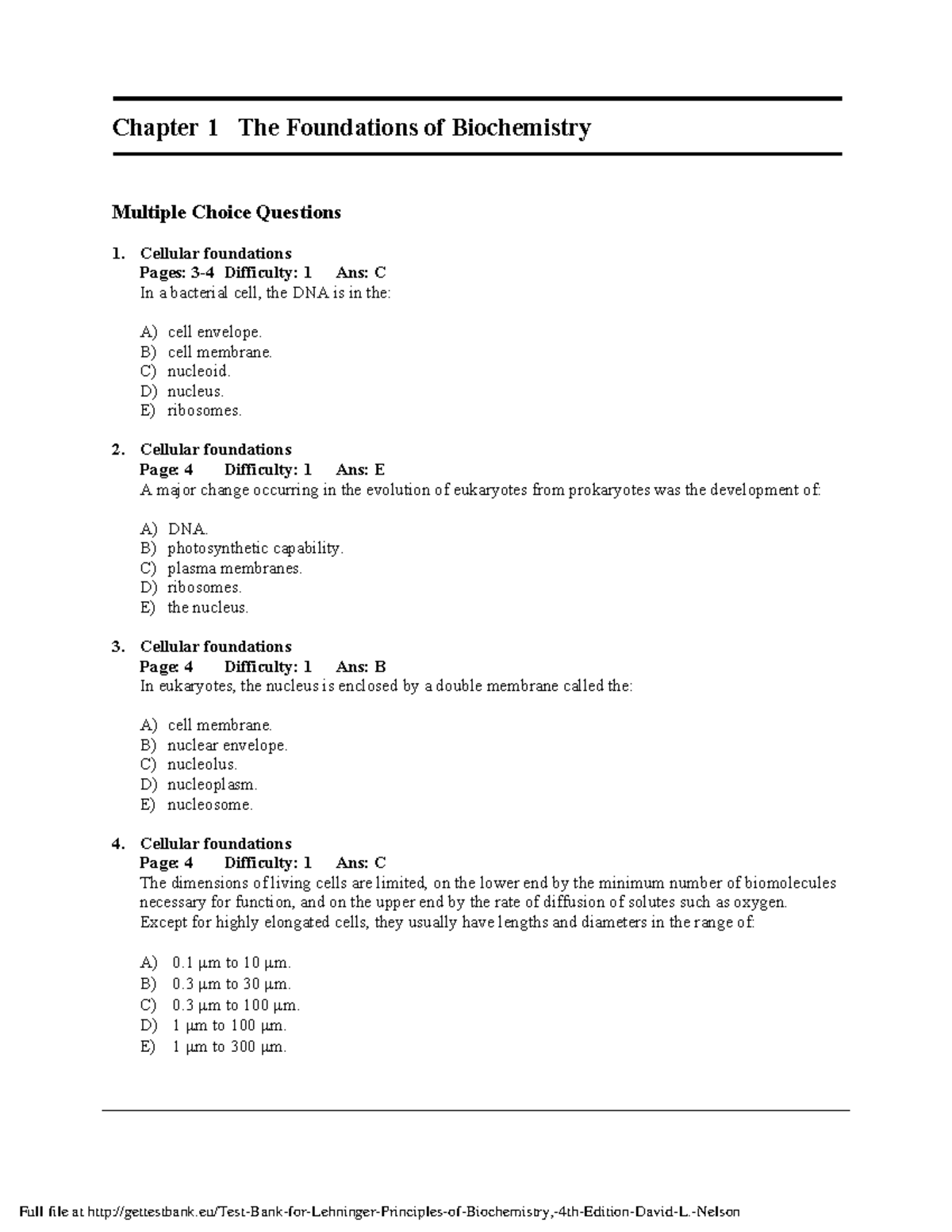 Chapter 1 Q - Chapter 1 The Foundations Of Biochemistry Multiple Choice ...