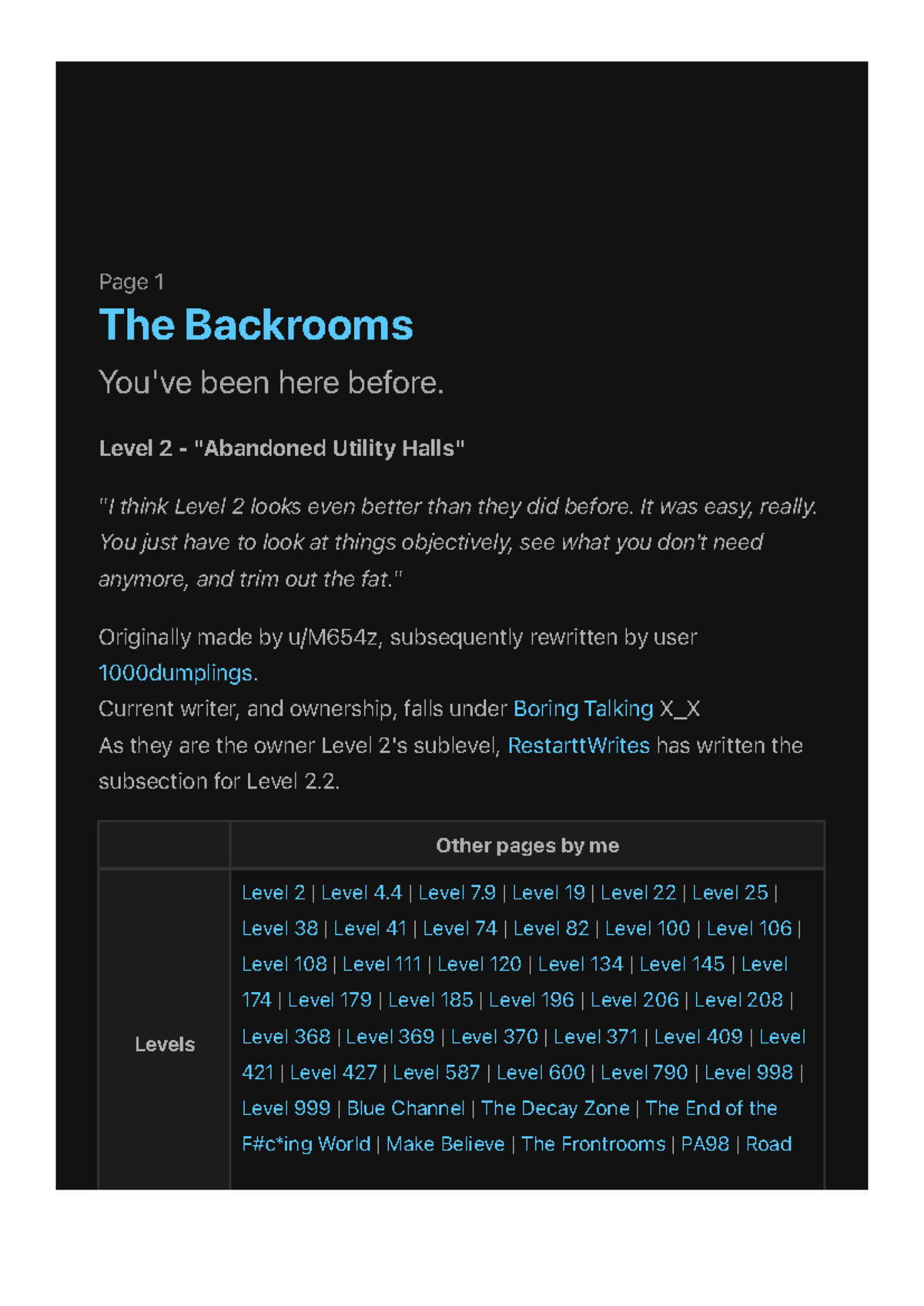 Level 2 "Abandoned Utility Halls" The Backrooms Page 1 The