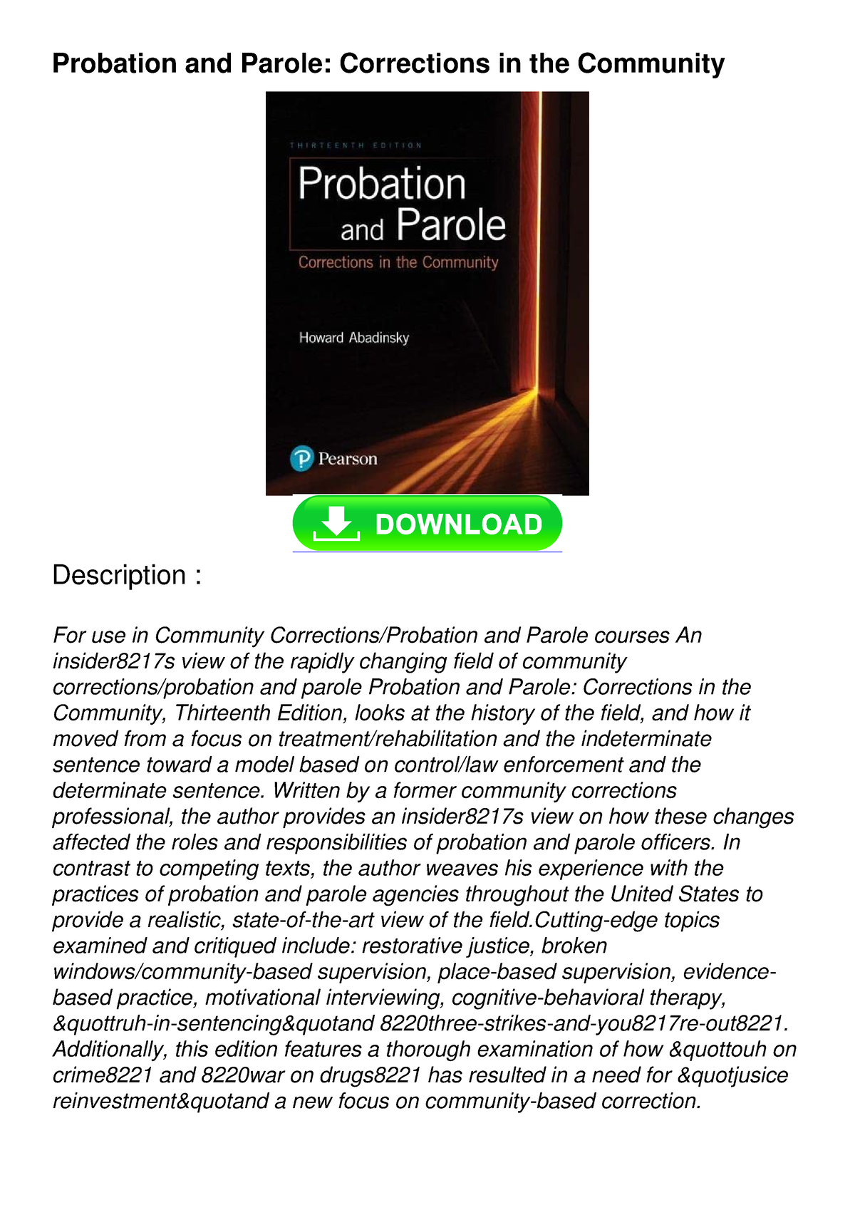 Download Book [PDF] Probation And Parole: Corrections In The Community ...