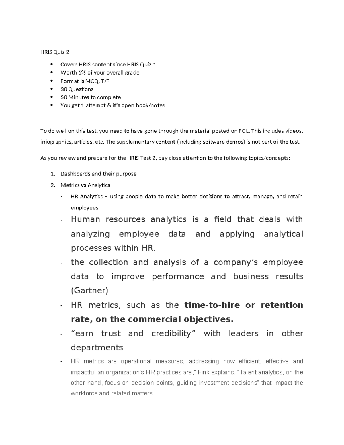 Cheat Sheet HRIS Quiz 2 - HRIS Quiz 2 Covers HRIS content since HRIS ...