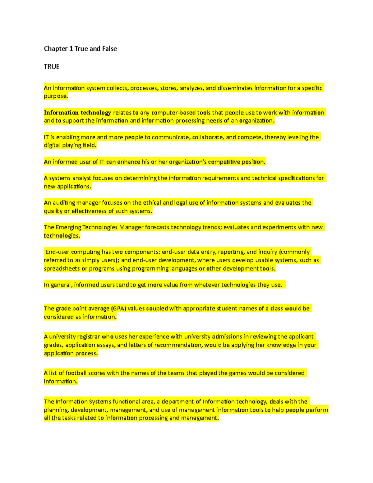 Chapter 1 - Quiz Attempts. - Chapter 1 True and False TRUE An ...