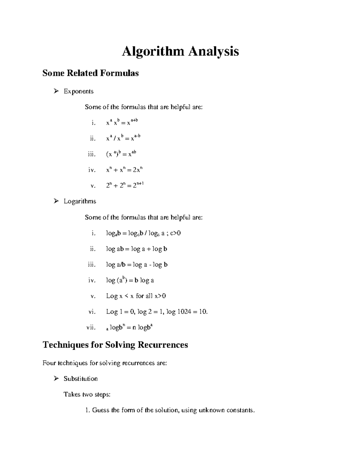 Algorithm Analysis - Algorithm Analysis Some Related Formulas Exponents ... image.