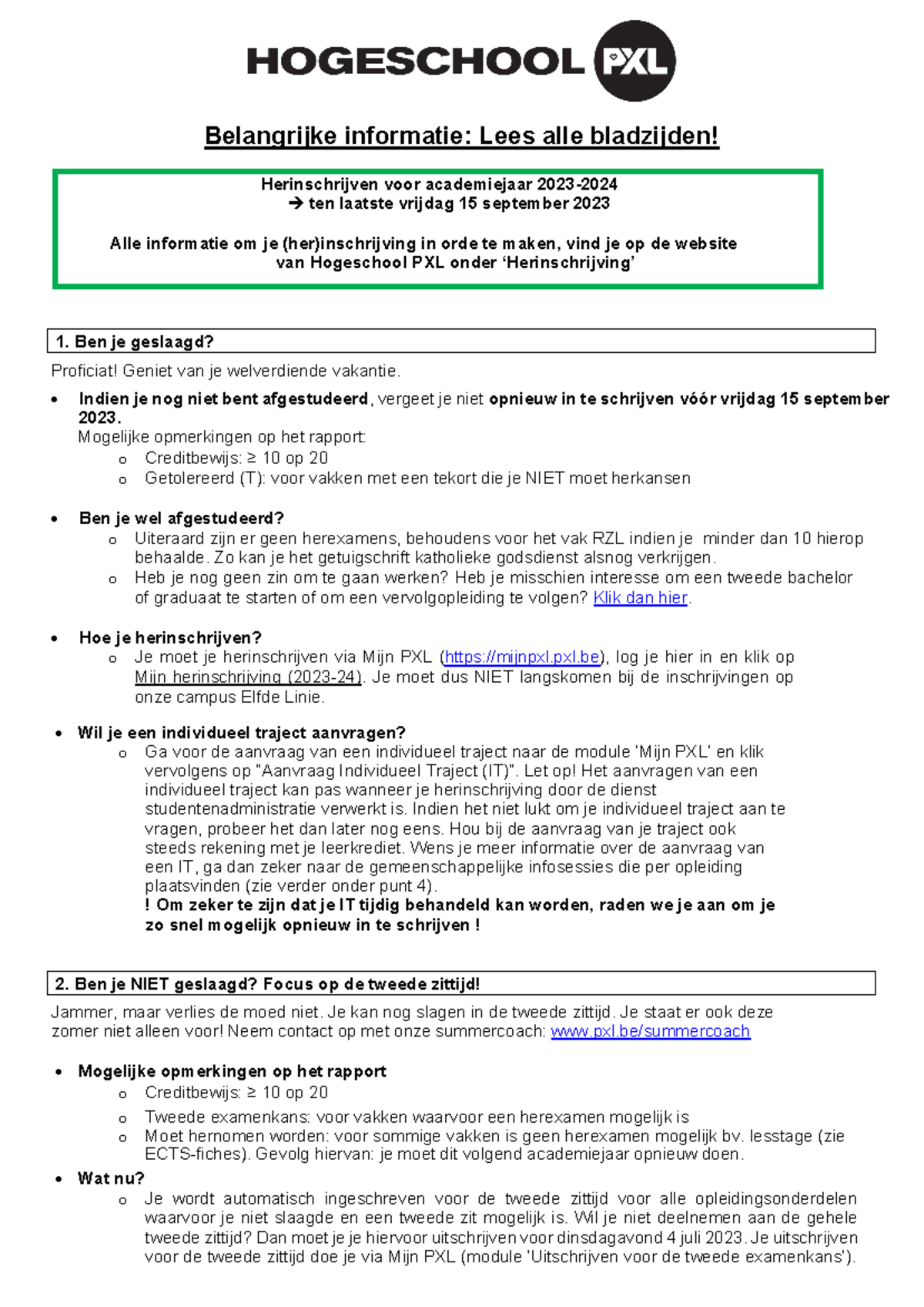 LKO Brief Bij Rapporten Pxl-education Eerstezittijd ( Algemeen) 23 24 ...