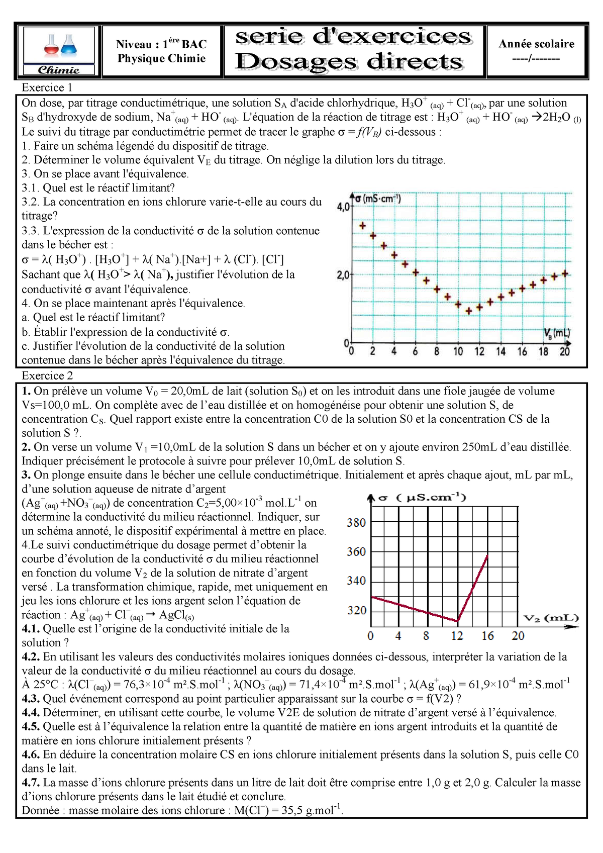 Les Dosages Ou Titrages Directs Exercices Non Corriges 3 - Niveau ...