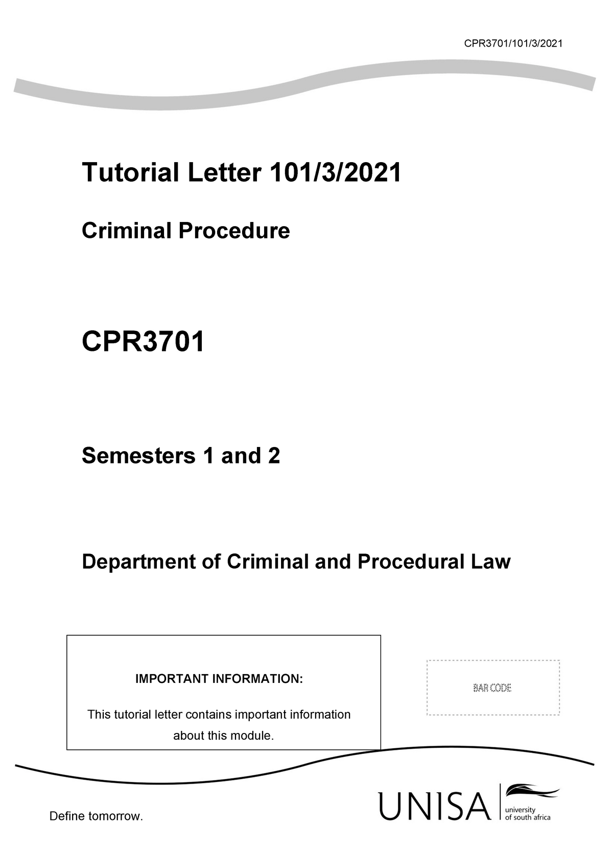 Criminal Procedures TUT 101 2021 Acc - CPR3701/101/3/ Define Tomorrow ...