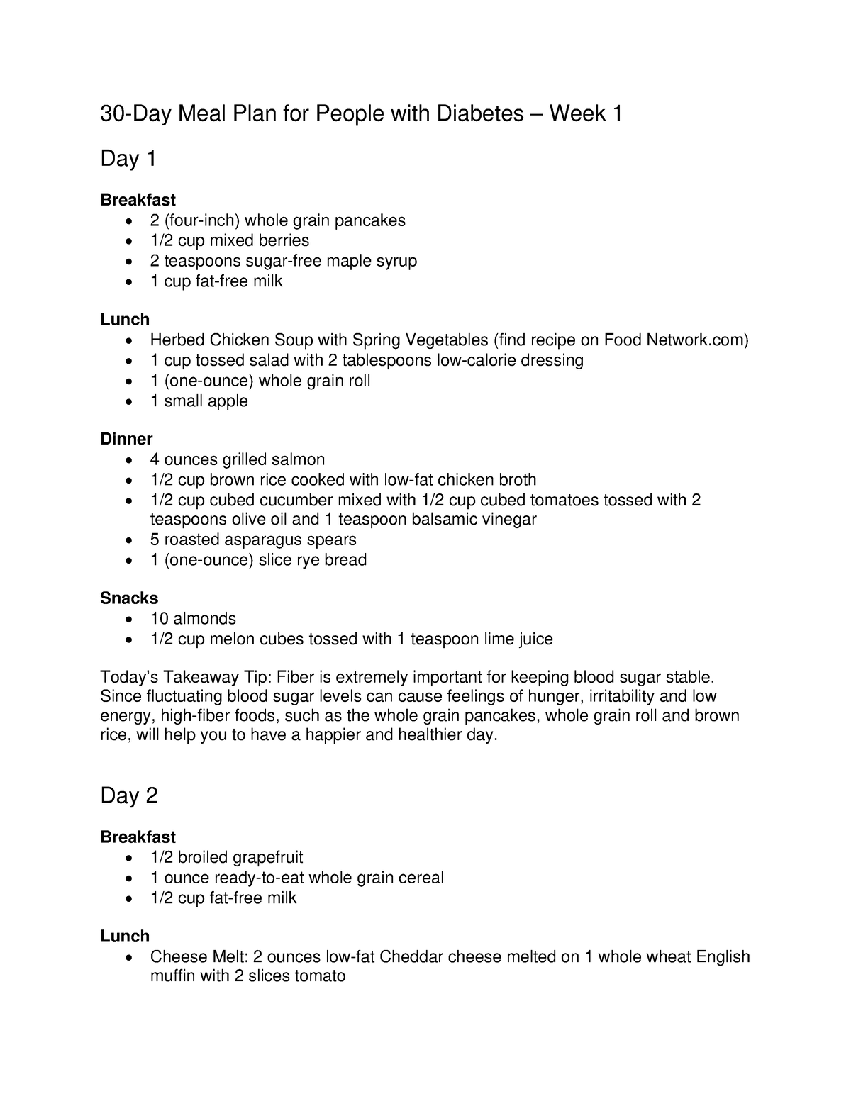 30 Day Meal Plan for People with Diabetes Free PDF Download - 30-Day ...