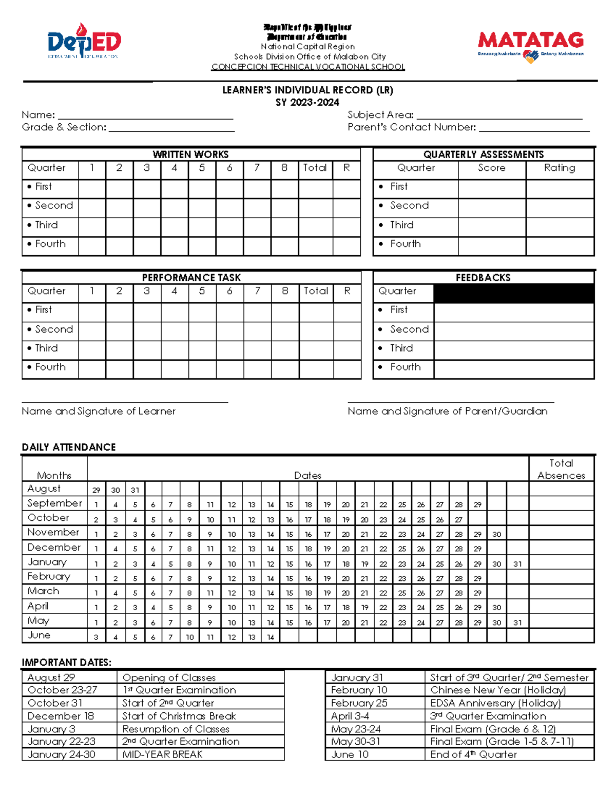 Individual Learner's Record (LR) - Republic of the Philippines ...