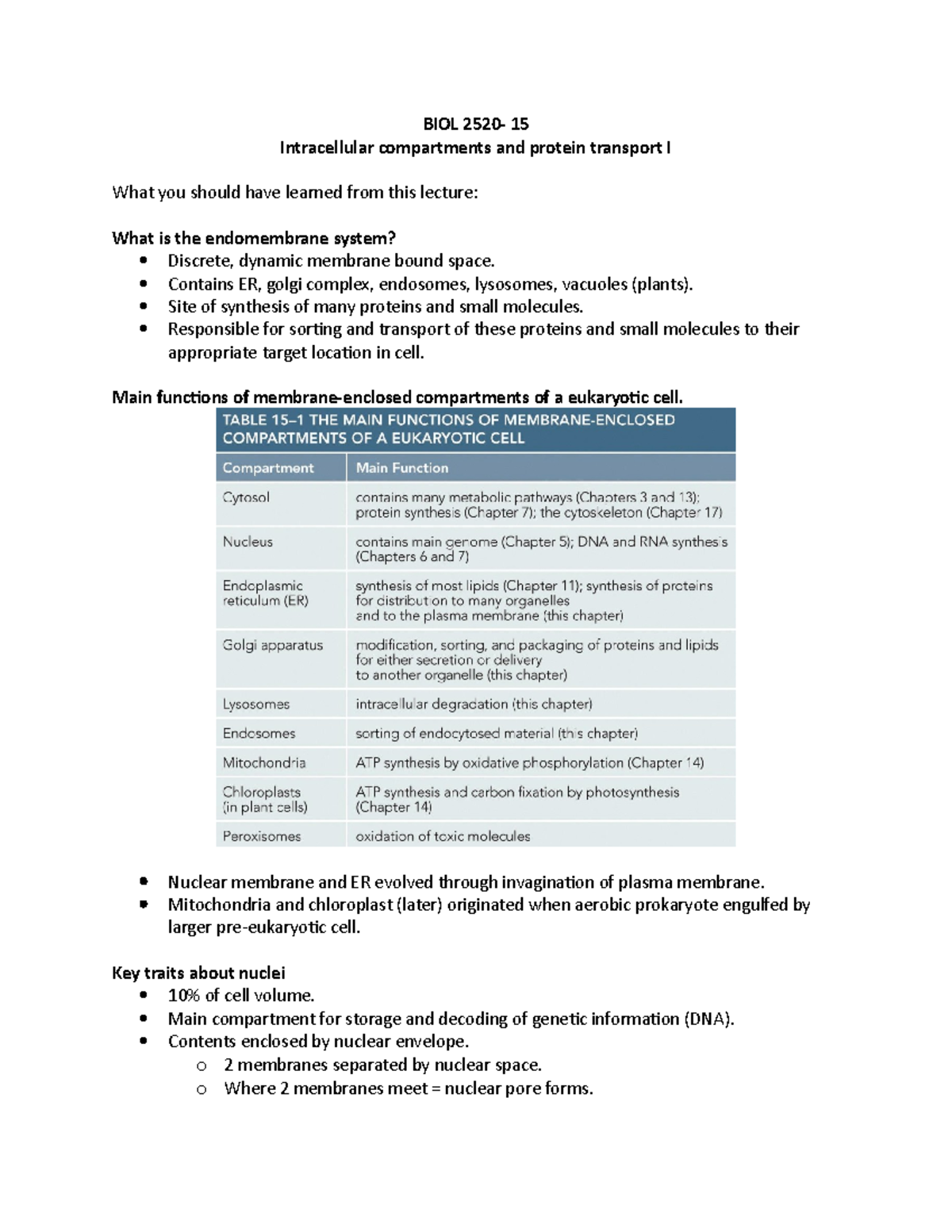 BIOL 2520-15 - Lecture 15 Notes - BIOL 2520- 15 Intracellular ...