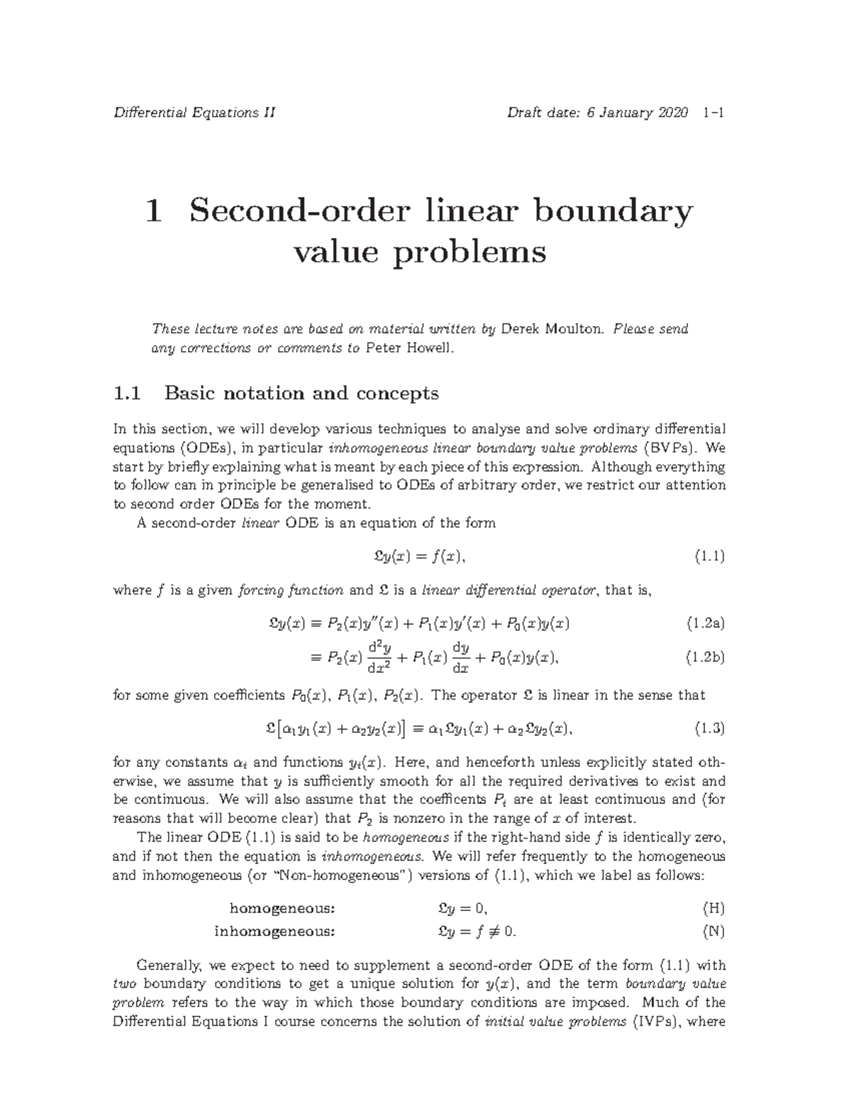 Lecture Notes Part 1 Differential Equations Ii Draft Date 6 January 2020 1 1 Second Order Lecture Notes Part 1 Differential Equations Ii Draft Date 6 January 2020 1 1 Second Order