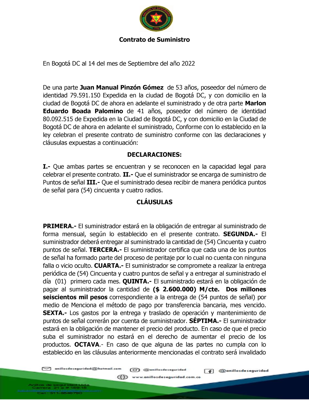 Contrato De Suministro De Provedores - Contrato De Suministro En Bogot ...