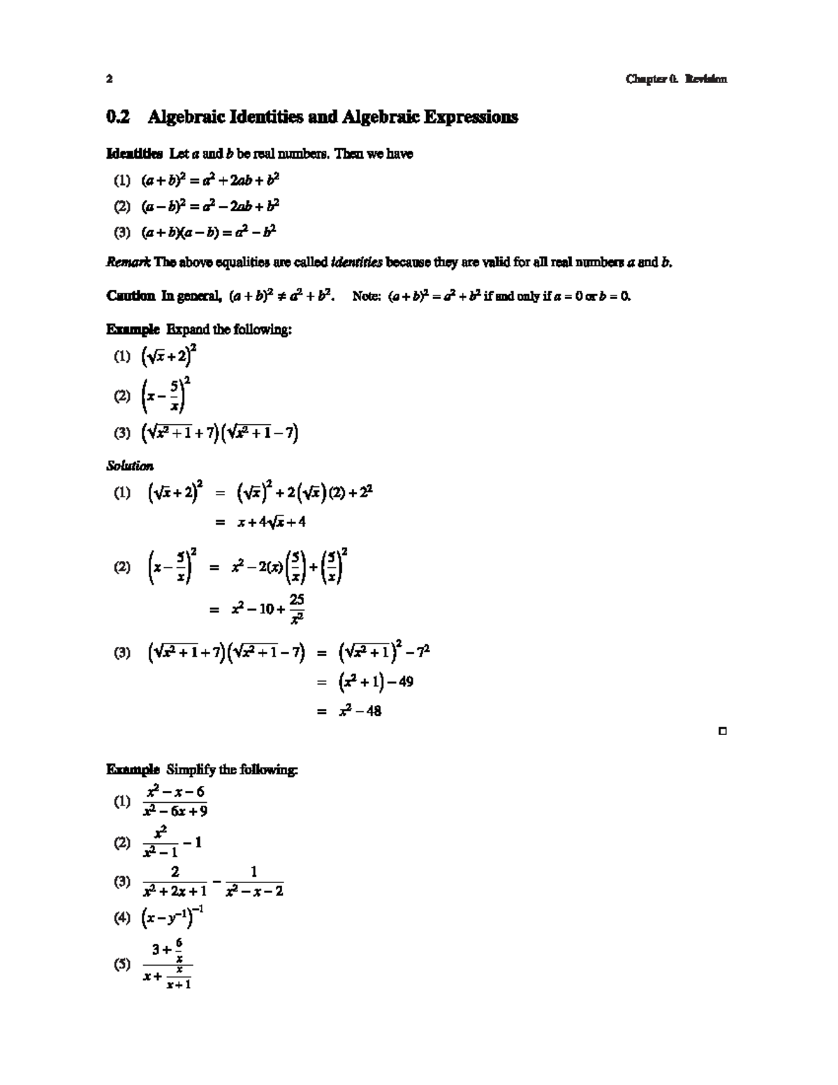 Math051 Algebraic Identities And Algebraic Expressions Summary And Exercise Engineering 9198