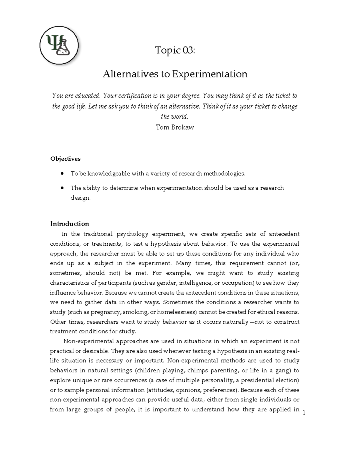 Psych 202 Topic 3 - Alternatives to Experimentation - Topic 03 ...