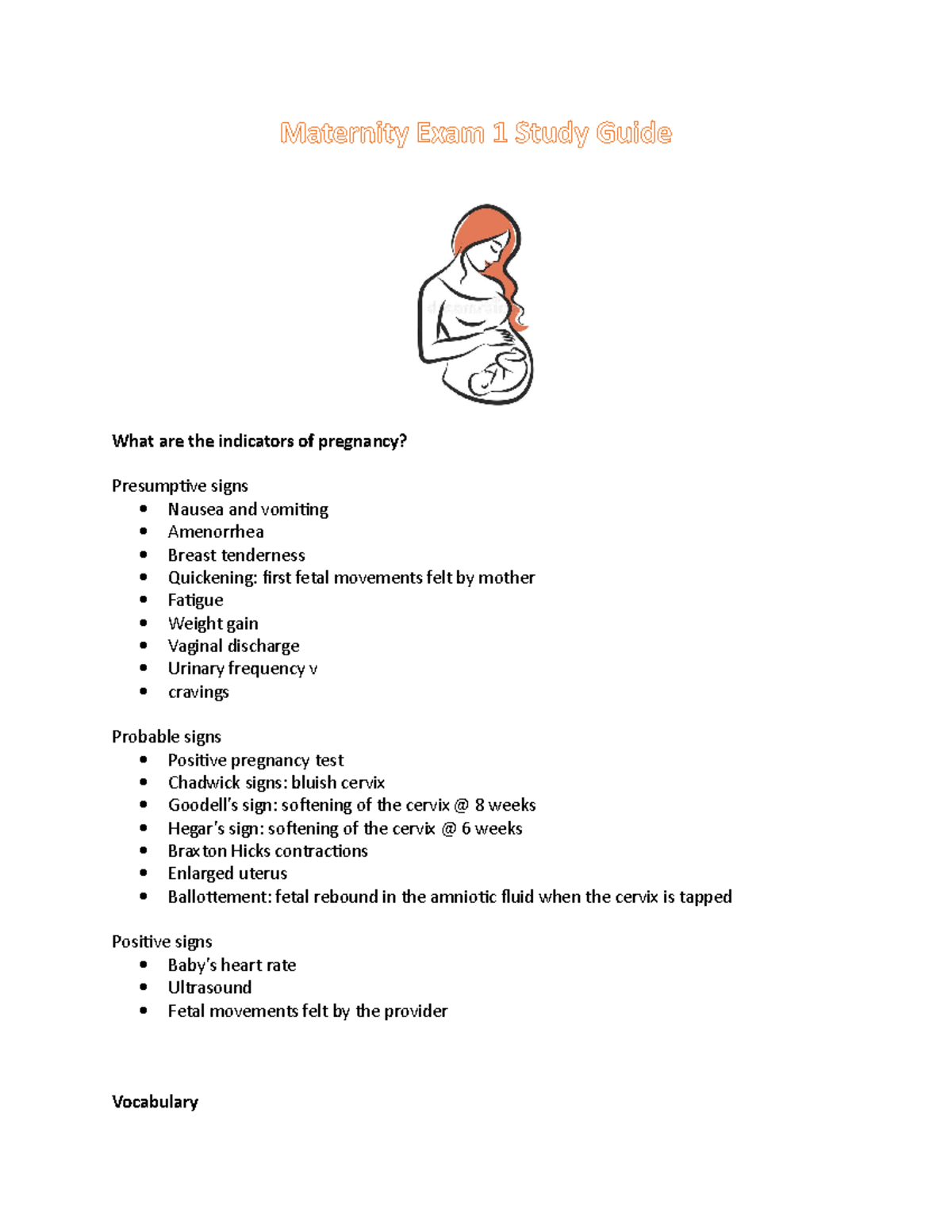 Maternity Exam 1 Study Guide Maternity Exam 1 Study Guide What are