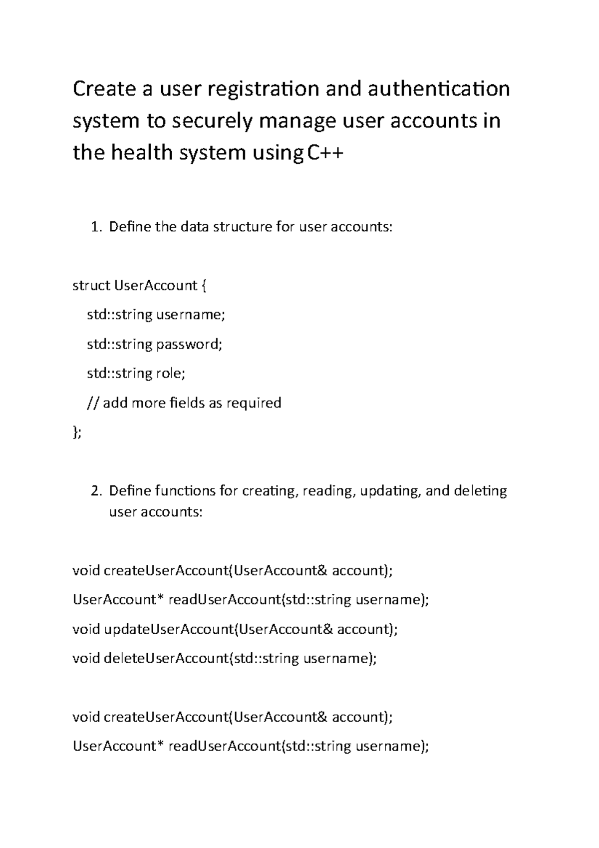 Accounts in the health system using C++ - Create a user registration ...