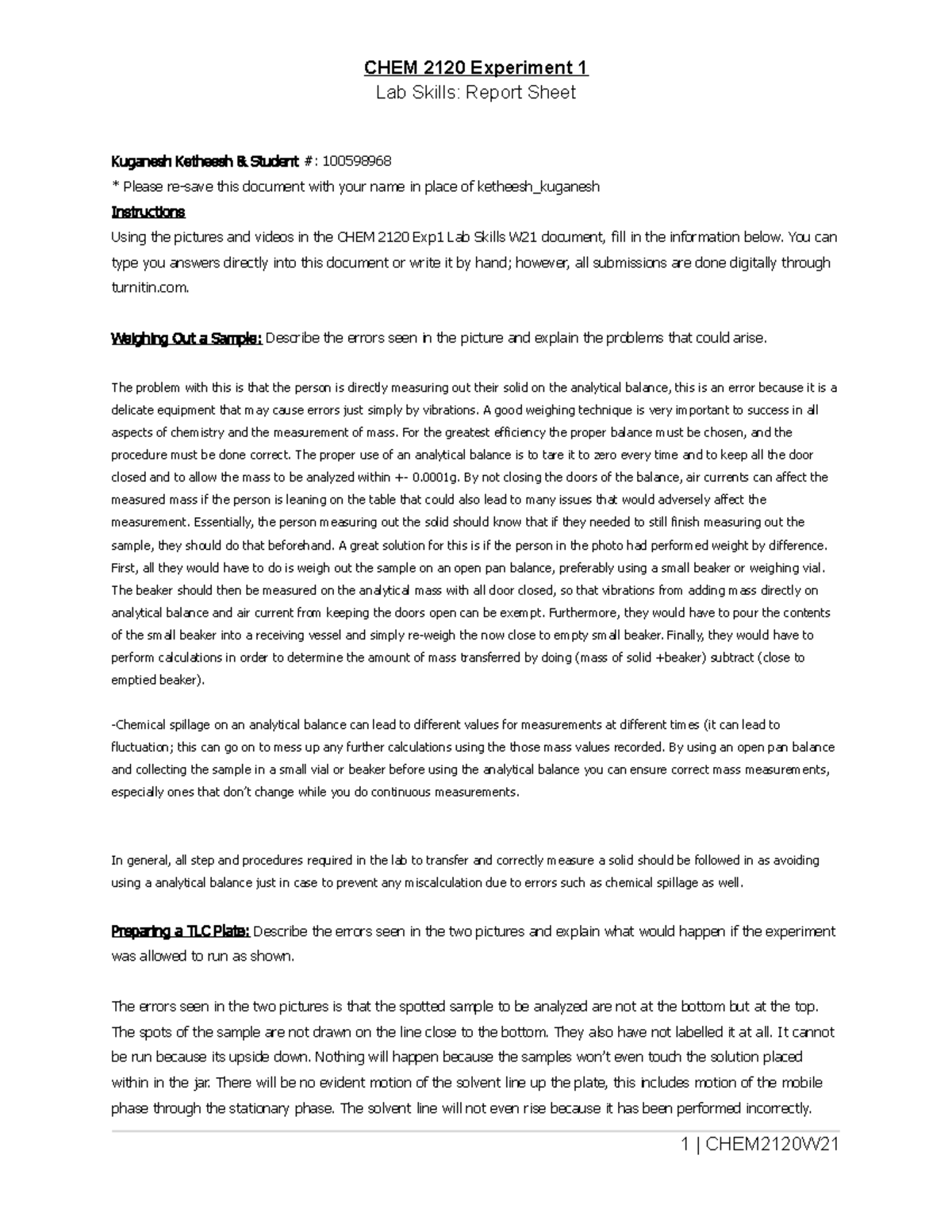 Ketheesh Kuganesh Lab Skills Report Sheet - Lab Skills: Report Sheet ...
