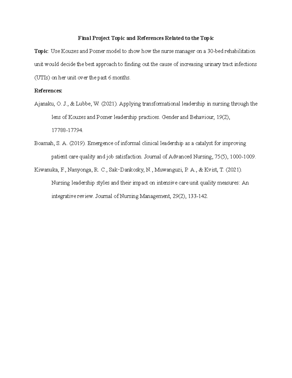 Week 3 Final Project Topic and References Related to the Topic. - Final ...