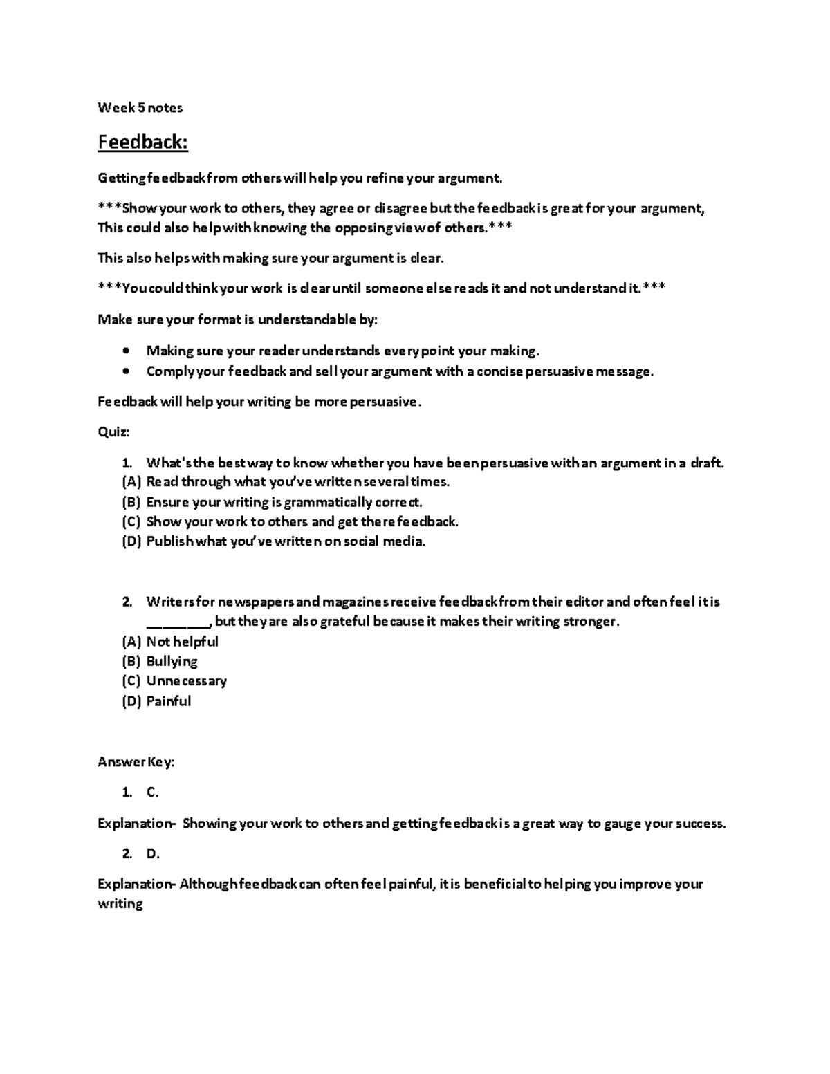 Week5feedback notes - Week 5 notes Feedback: Getting feedback from ...