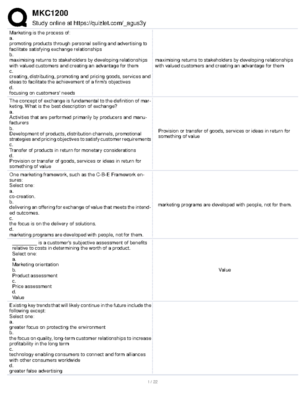 Marketing answers - Flashcards - Study online at quizlet/_agus3y ...