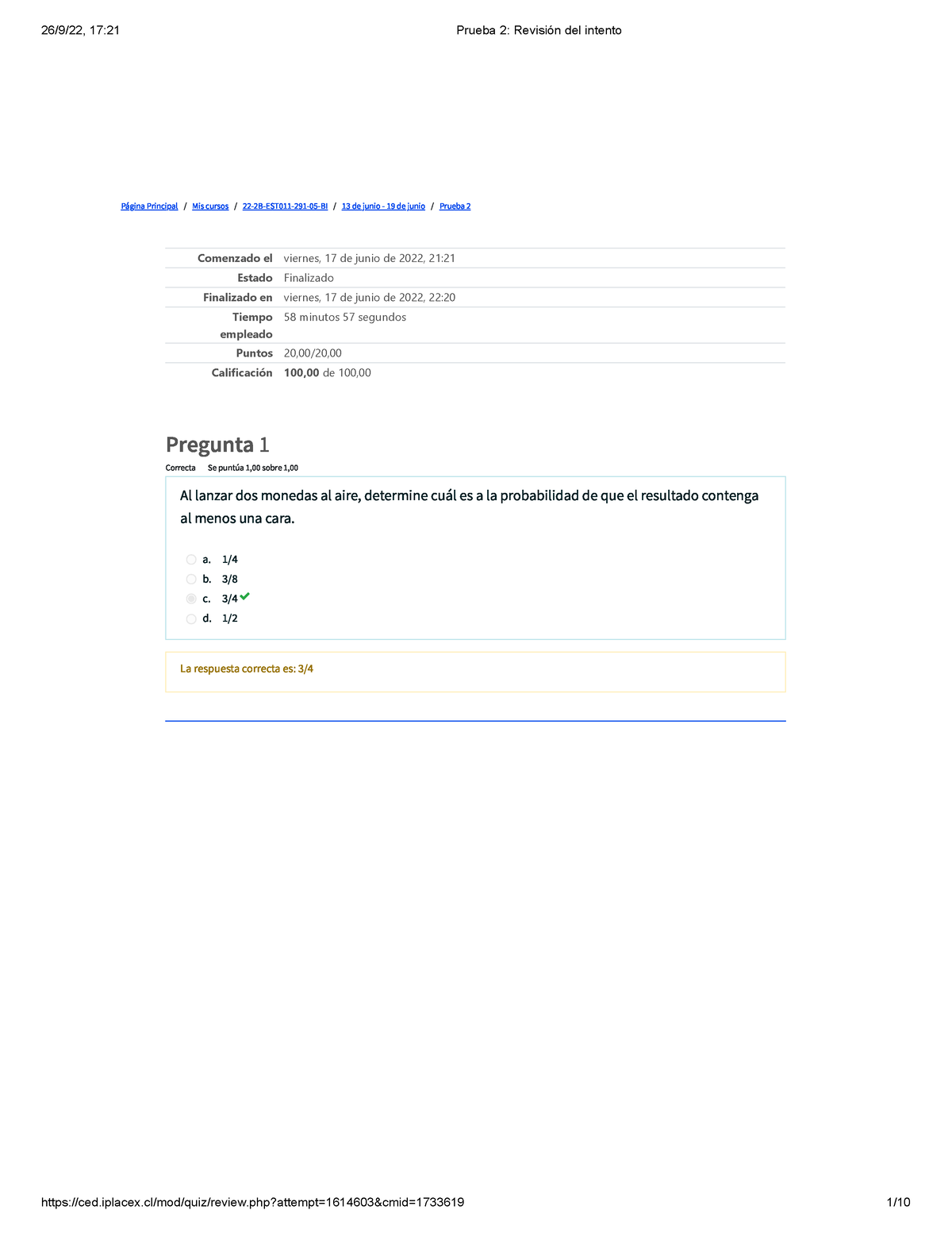 Prueba 2 Revisión Del Intento - Página Principal / Mis Cursos / 22-2B ...