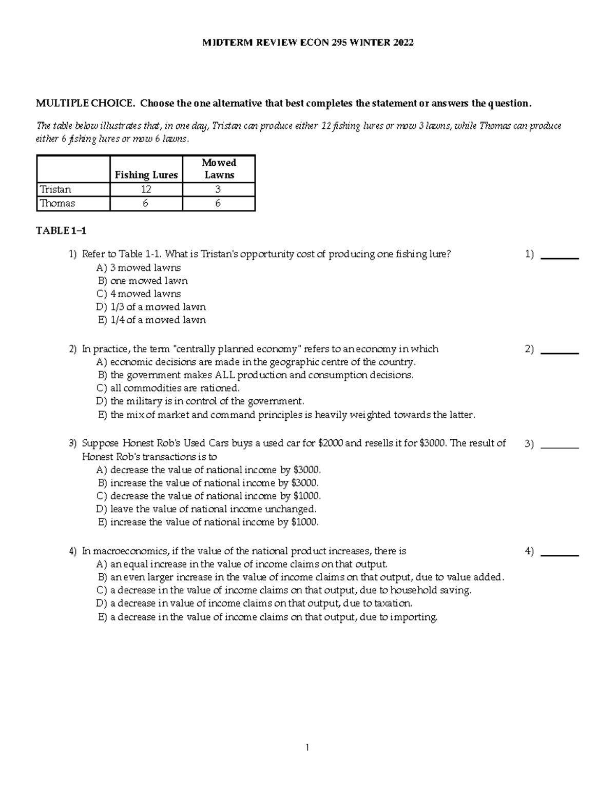 Midterm Review -5 (1) - MULTIPLE CHOICE. Choose The One Alternative ...