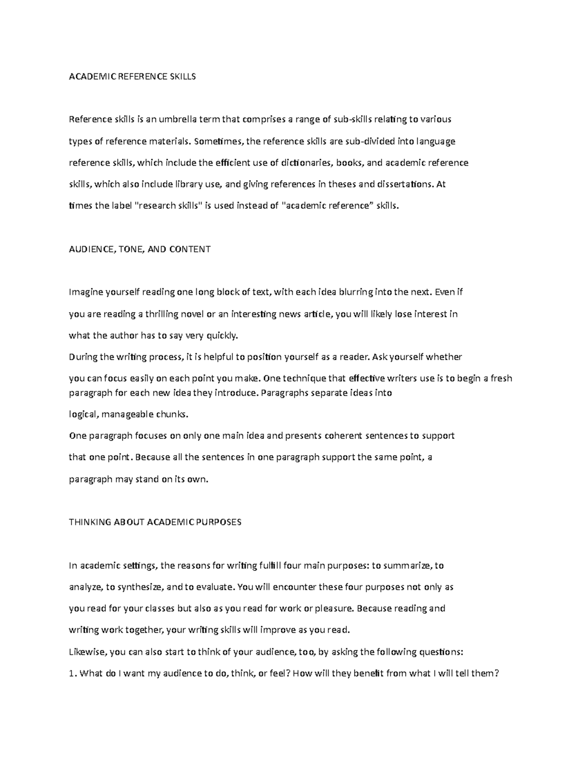 Academic Purposes N/A ACADEMIC REFERENCE SKILLS Reference skills is